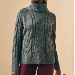 Faherty Alpaca Frost Cable Turtleneck Sweater, XS Charcoal